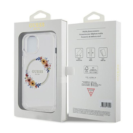 Guess IML Flowers Wreath MagSafe - iPhone 15 Hülle (Transparent)