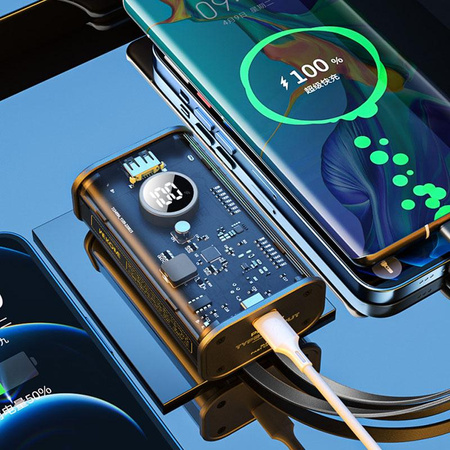 WEKOME WP-345 Vanguard Series - Power banka 10000 mAh Rychlé nabíjení s vestavěným kabelem USB-C & Lightning PD 20W + QC 22,5W (černá)