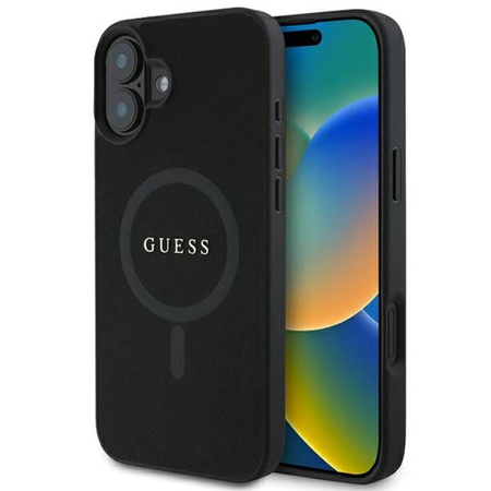 Guess Saffiano Classic Logo MagSafe - iPhone 16 Plus Tasche (schwarz)