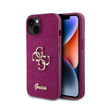 Guess Glitter Script Big 4G - pouzdro pro iPhone 15 (fialové)