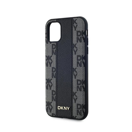 DKNY Leather Checkered Mono Pattern MagSafe - Pouzdro pro iPhone 11 (Černá)
