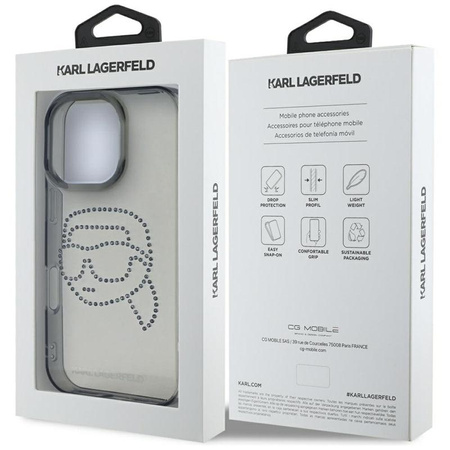 Karl Lagerfeld IML Rhinestones Karl Head - Coque pour iPhone 16 Pro (noir)