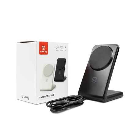 Crong MagSpot Stand - bezdrátová nabíječka 2 v 1 s MagSafe pro iPhone a AirPods (černá)