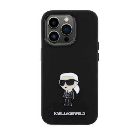 Karl Lagerfeld Silicone Ikonik Metal Pin - iPhone 15 Pro Tasche (Schwarz)