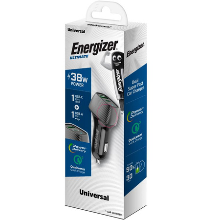 Energizer Ultimate - USB-C és USB-A 38W PD + QC3.0 autós töltő (fekete)