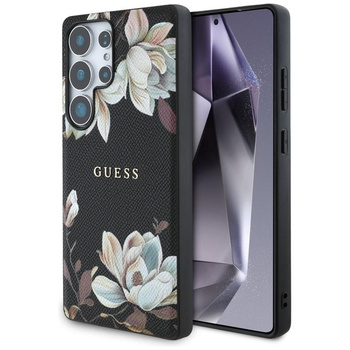 Guess Grained Printed Flower Pattern MagSafe - Case for Samsung Galaxy S25 Ultra (black)