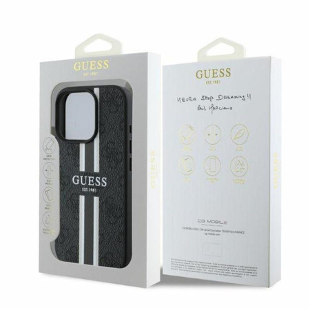 Guess 4G Printed Stripes MagSafe - Hülle für iPhone 16 Pro (schwarz)