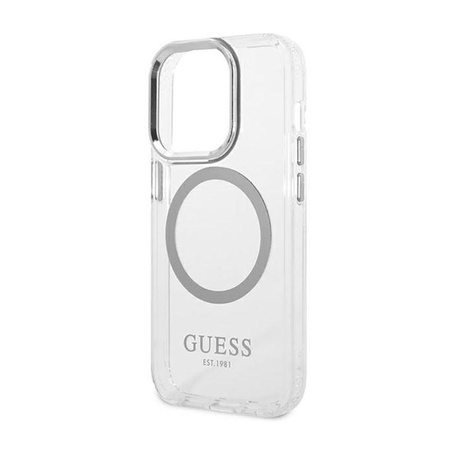 Guess Metal Outline MagSafe - iPhone 14 Pro Case (Transparent / Silver)
