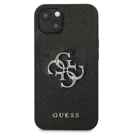Guess Saffiano 4G Big Silver Logo - Coque pour iPhone 13 Mini (noir)
