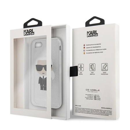 Karl Lagerfeld Iconic Karl - pouzdro pro iPhone SE 2020 / 8 / 7 (stříbrné třpytivé)