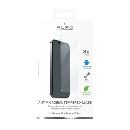 PURO Anti-Bacterial Protective Tempered Glass with antibacterial protection for iPhone 13 / iPhone 13 Pro screen