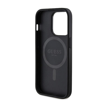 Guess 4G Collection bőr fém logós MagSafe - iPhone 15 Pro tok (fekete)