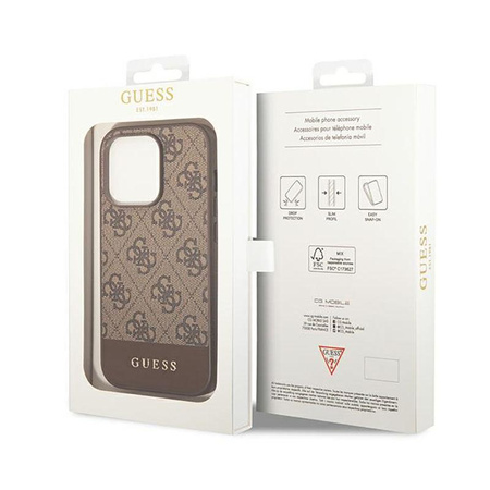 Guess 4G Bottom Stripe Metal Logo Collection - Case for iPhone 14 Pro (Brown)