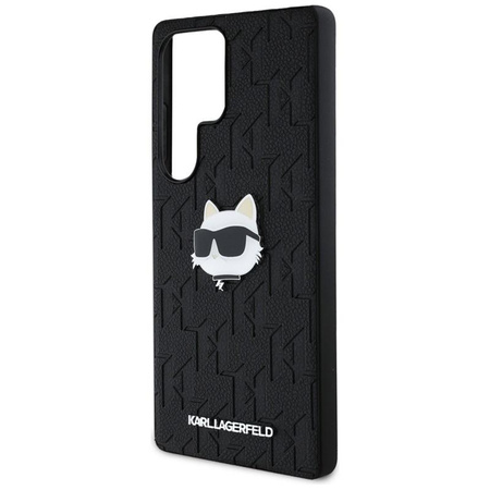 Karl Lagerfeld Bőr monogram tűs logós Choupette fej - Samsung Galaxy S25 Ultra tok (fekete)