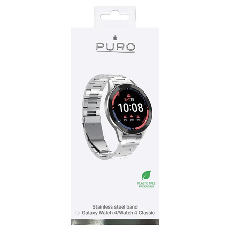 PURO fém rozsdamentes acél szíj - szíj / rozsdamentes acél karkötő Samsung Galaxy Watch 5 / Watch 5 Pro / Watch 4 / Watch 4 Classic (ezüst)