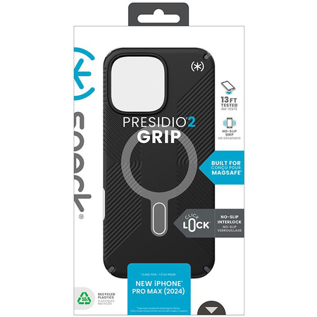Speck Presidio2 Grip ClickLock & MagSafe - iPhone 16 Pro Max Tasche (Schwarz / Schiefergrau / Weiß)