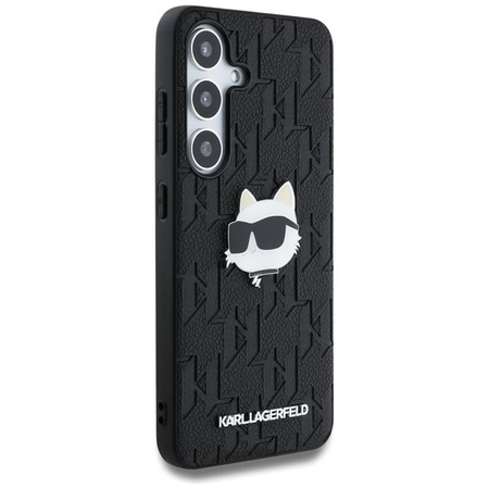 Karl Lagerfeld Leather Monogram Pin Logo Choupette Head - Étui Samsung Galaxy S25 (noir)