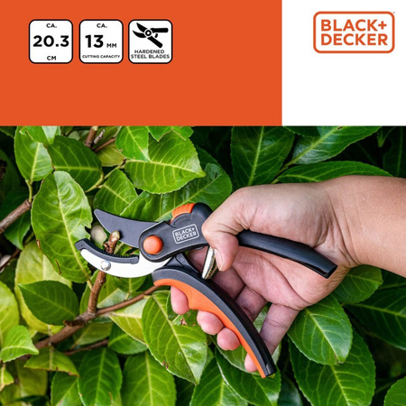 Black&Decker - Zahradní nůžky na květiny / živý plot s tvrzenou ocelovou čepelí