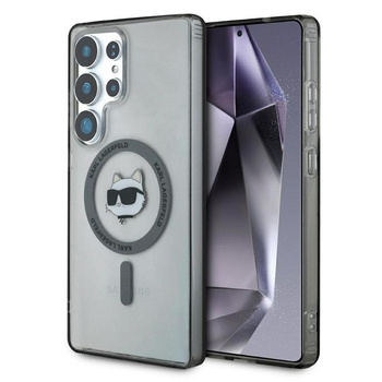 Karl Lagerfeld Button Choupette Head nyomtatott logó MagSafe - Samsung Galaxy S25 Ultra tok (fekete)