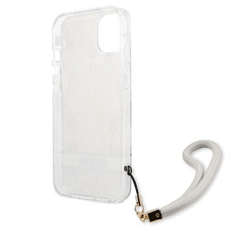 Guess Flower Cord - Etui avec dragonne iPhone 13 (Or)