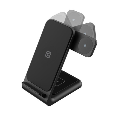 Crong PowerSpot Pivot Stand - 3 az 1-ben vezeték nélküli töltő iPhone, Samsung & Android, Galaxy Watch és TWS fejhallgatóhoz (fekete)