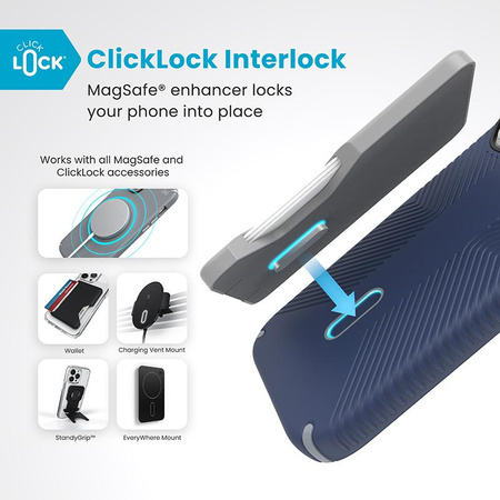 Speck Presidio2 Grip ClickLock & MagSafe - iPhone 16 Pro Hülle (Küstenblau / Staubgrau / Weiß)