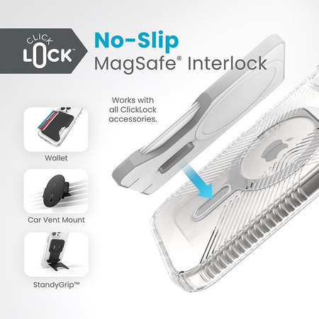 Speck Presidio Perfect-Clear Grip ClickLock & MagSafe - Etui iPhone 16e / iPhone 15 / iPhone 14 / iPhone 13 (Clear / Chrome Finish / Serene Silver)
