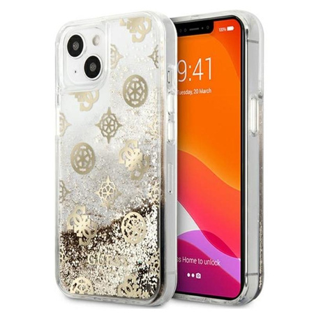 Guess Peony Liquid Glitter - pouzdro pro iPhone 13 mini (zlaté)