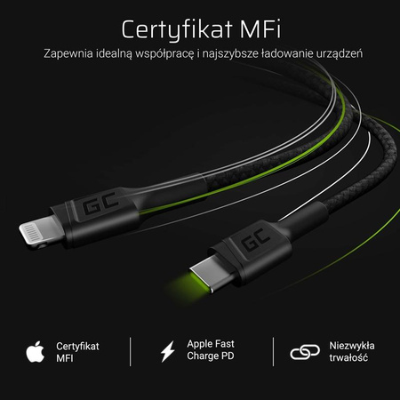 Green Cell Power Stream - Kabel USB-C - Lightning 100 cm s podporou Power Delivery (certifikováno Apple MFi)