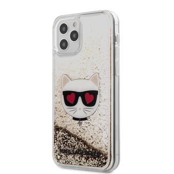 Karl Lagerfeld Liquid Glitter Choupette - pouzdro pro iPhone 12 / iPhone 12 Pro (zlaté)