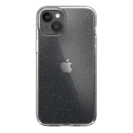 Speck Presidio Perfect-Clear s třpytkami - pouzdro pro iPhone 14 Plus s povrchovou úpravou MICROBAN (čiré / zlaté třpytky)