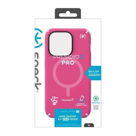 Speck Presidio2 Pro MagSafe - Antibacterial iPhone 14 Pro Case (Digitalpink / Blossompink / White)