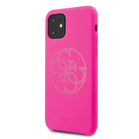 Guess Slilicon 4G Tone on Tone Logo - iPhone 11 Case (Fuchsia)