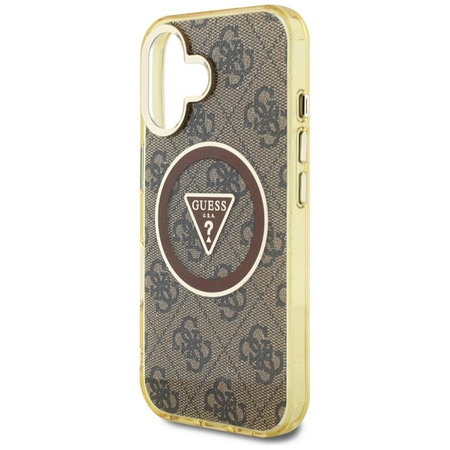 Guess IML Metal Glitter 4G Circle Triangle MagSafe - Pouzdro pro iPhone 16 (hnědá)