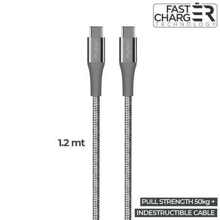 PURO Fabric K2 - Strapazierfähiges geflochtenes USB-C auf USB-C Kabel, 1,2 m (Space Grau)