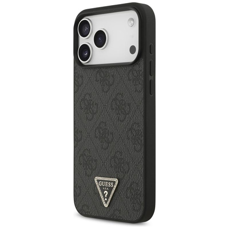 Guess Leather 4G Triangle Strass MagSafe - Hülle iPhone 17 Pro Max (Schwarz)