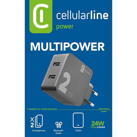 Cellularline Multipower 2 - chargeur secteur 2x USB-A 12W + 12W (noir)