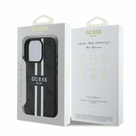 Guess 4G Étui MagSafe à rayures imprimées - iPhone 16 Pro Max (noir)