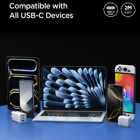 Kabel USB C Szybkie Ładowanie 2m Spigen Essential do iPhone Czarny 100W PD