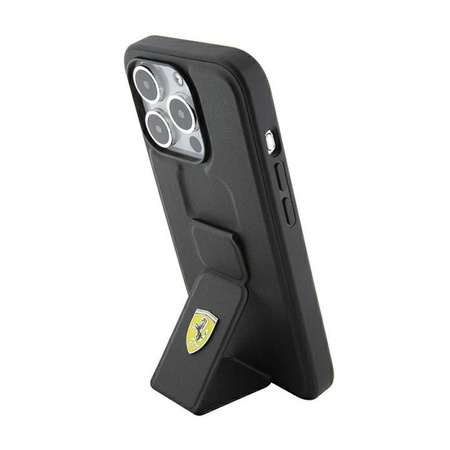 Ferrari Grip Stand Metal Logo - pouzdro pro iPhone 15 Pro Max (černé)