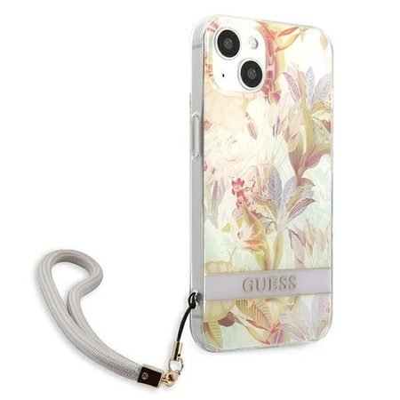 Guess Flower Cord - Etui avec dragonne iPhone 13 (Violet)