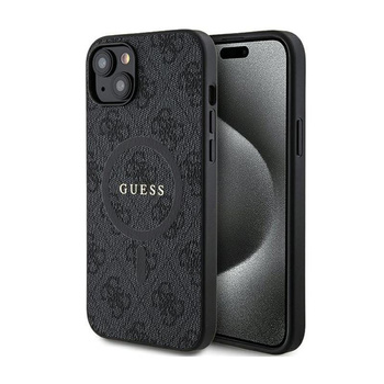 Guess 4G Collection bőr fém logós MagSafe - iPhone 15 / 14 / 13 tok (fekete)