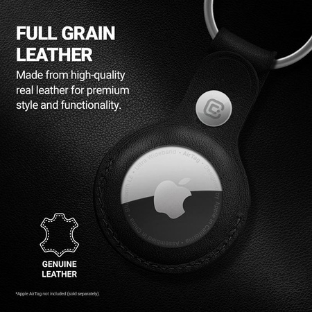 Crong Ledertasche mit Schlüsselring - Leder-Schlüsselanhänger-Schutzhülle für Apple AirTag (schwarz)