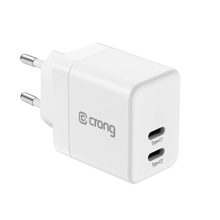 Crong Ultra Compact GaN - Napájecí nabíječka 2x USB-C 35W PD 3.0 s PPS (bílá)