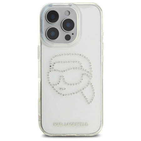 Karl Lagerfeld IML Rhinestones Karl Head - pouzdro pro iPhone 16 Pro Max (transparentní)