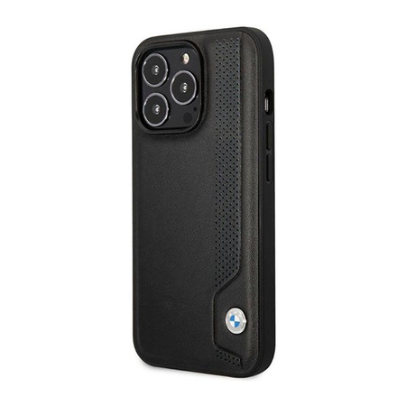 BMW Leather Blue Dots - Tasche für iPhone 14 Pro Max (Schwarz)