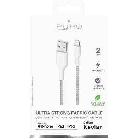 PURO Fabric Ultra Strong - odolný opletený kabel USB-A / Lightning MFi 2m (bílý)