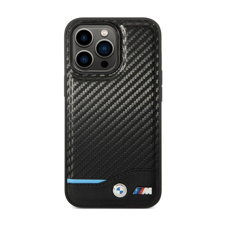 BMW Leather Carbon Blue Line - Hülle für das iPhone 13 Pro (Schwarz)