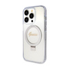 Guess Ring Stand Script Glitter MagSafe - Coque iPhone 15 Pro Max (Transparent)