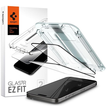 Spigen GLAS.TR EZ FIT FC 2er-Pack - Gehärtetes Glas für iPhone 15 Pro Max 2 Stück (schwarzer Rahmen)